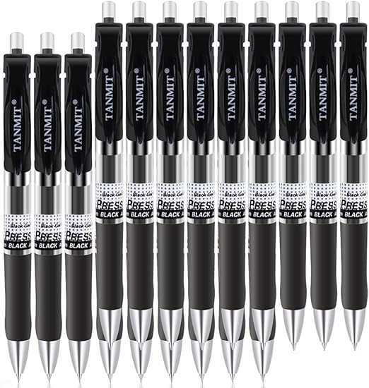 Tanmit Retractable Gel Ink Roller Ball Pens, Extra Fine Point Black Ink