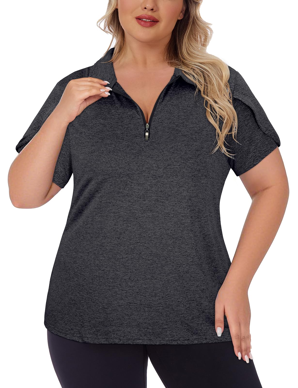 Tanst Sky Damen-Golf-Polo-Shirts, Übergröße, Reißverschluss, kurzärmelig, lockere Passform, LSF 50+, Tennis-Workout-Bekleidung, XL-5XL