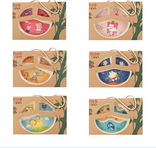 Miniatura 9 de HNyeyes Juego de vajilla de 5 piezas de animales rojos de león, juego de vajilla para niños de fibra de bambú, plato de comida de dibujos animados,