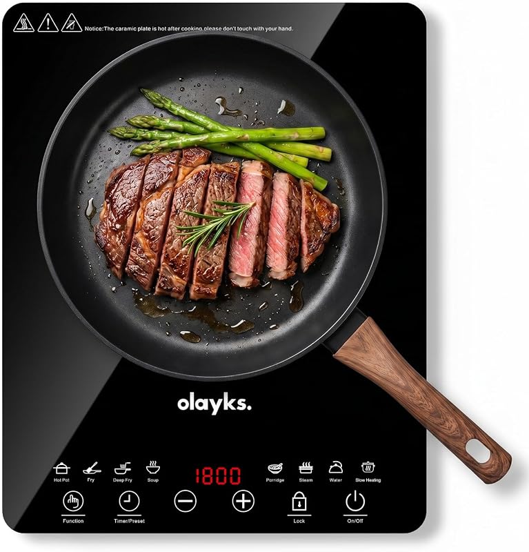 Protable Induction Cooktop, 1800w Hot Plate Electric Stove | Induction Burner with Child Lock, Timer, 8 Power Levels, Single Burner Electric Cooktop with Large Heating Coil, Fast Heating