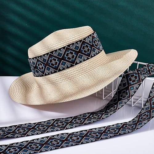 Miniatura 2 de PH PandaHall Cinta de jacquard azul de 7.66 yardas, 1-78 pulgadas1.9 in, cinta tejida floral embridada, tela bohemia, cinta de coser étnica jacquard