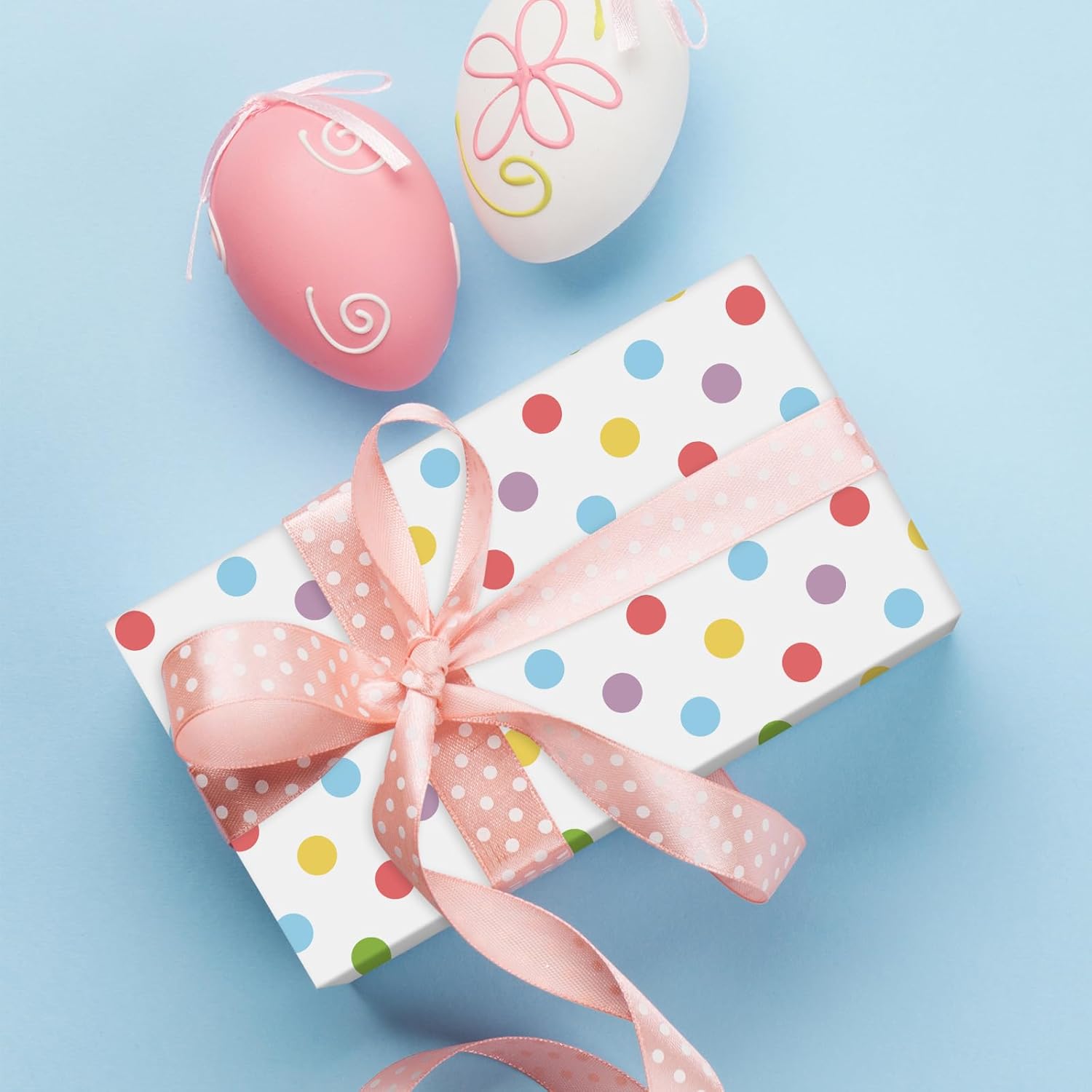 JarThenaAMCS Bunny Wrapping Paper -Mini Roll- 17 Inch x 32.8Ft Blue Green Pink Yellow Easter Gift Wrap Paper Colorful Rabbit Dot Art Paper for Easter Spring Baby Shower - Image 7