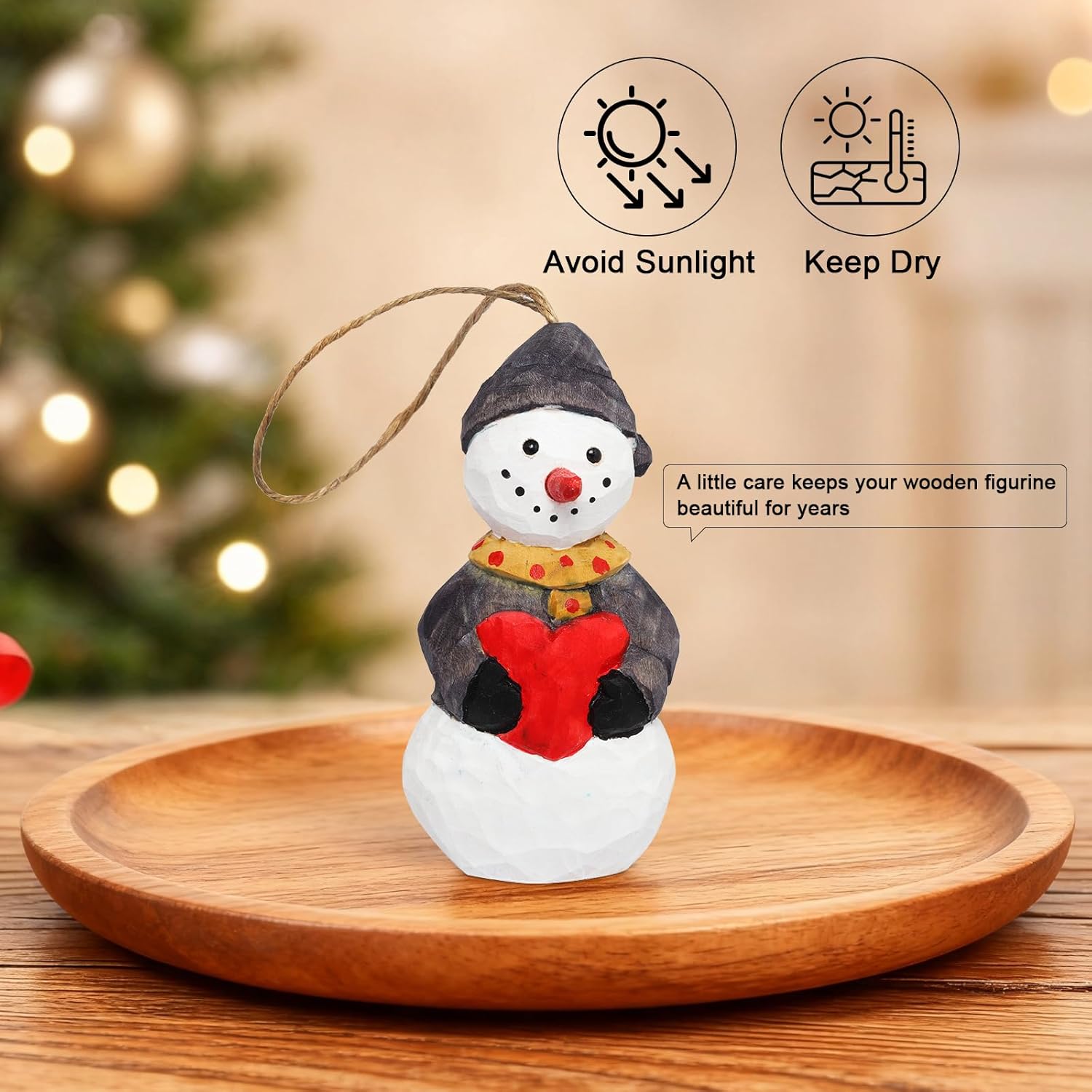 Wood Handmade Christmas Ornament, Rustic Holiday Tree Hanging Decoration, Hand Painted Wooden Figurine Gift for Home Décor(Snowman with Heart) - Image 3
