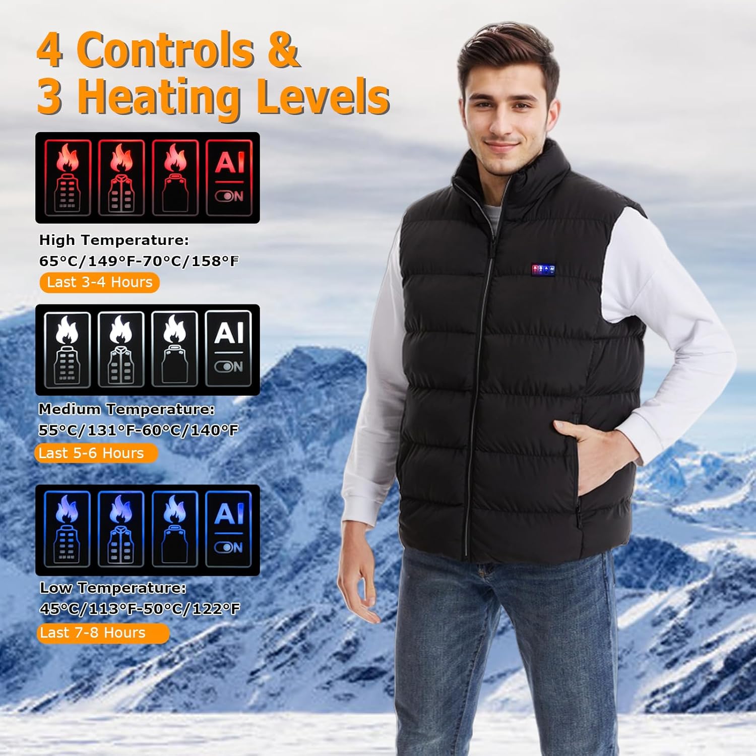 Heated Vest, 23 Heating Zones, Men's Heated Vest with 20000mah 7.4V Battery Pack, Washable, Rechargeable