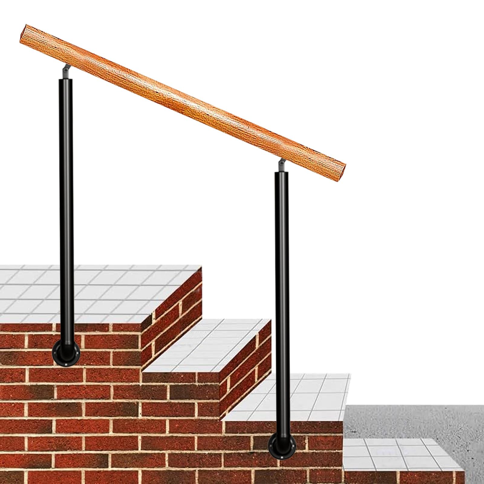 Rampe d'escalier en bois extérieur pour sécuriser l'accès au jardin et les marches de terrasse