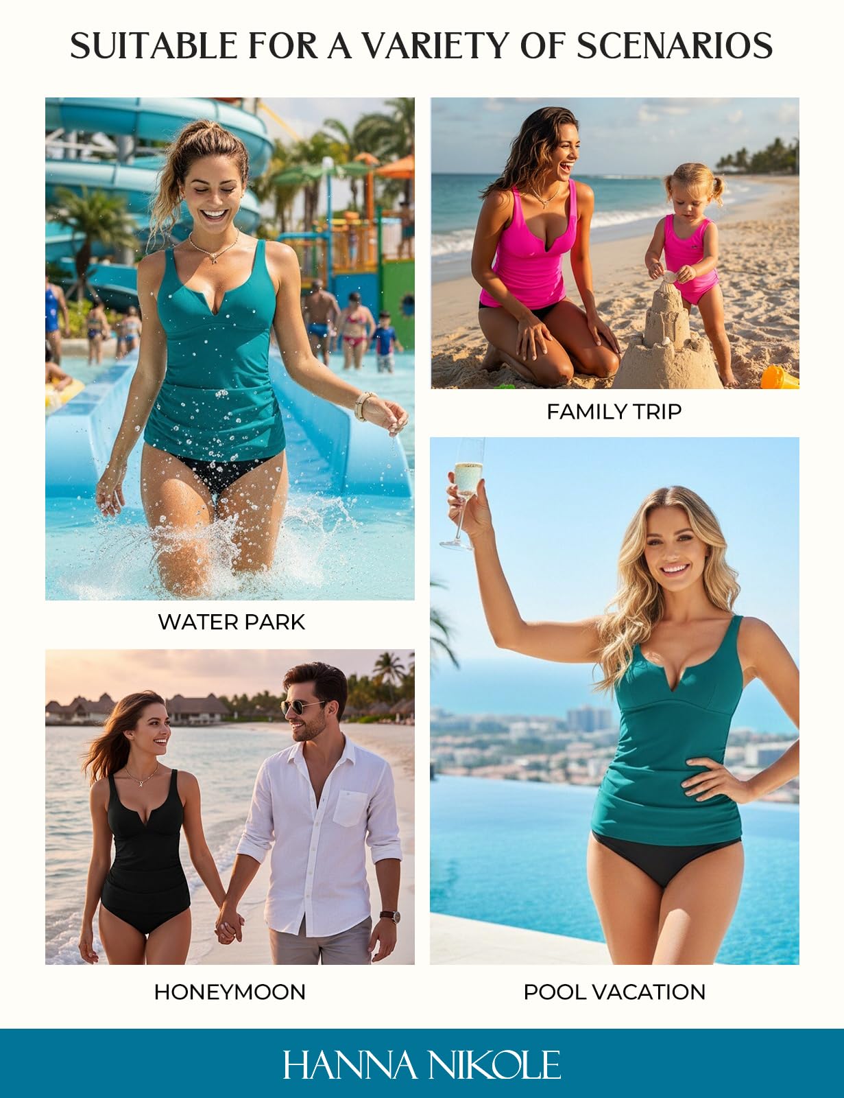 Hanna Nikole Tankini top dla kobiet, wyszczuplający brzuch, top z fiszbinami, sportowy top dla kobiet (tylko tankini)