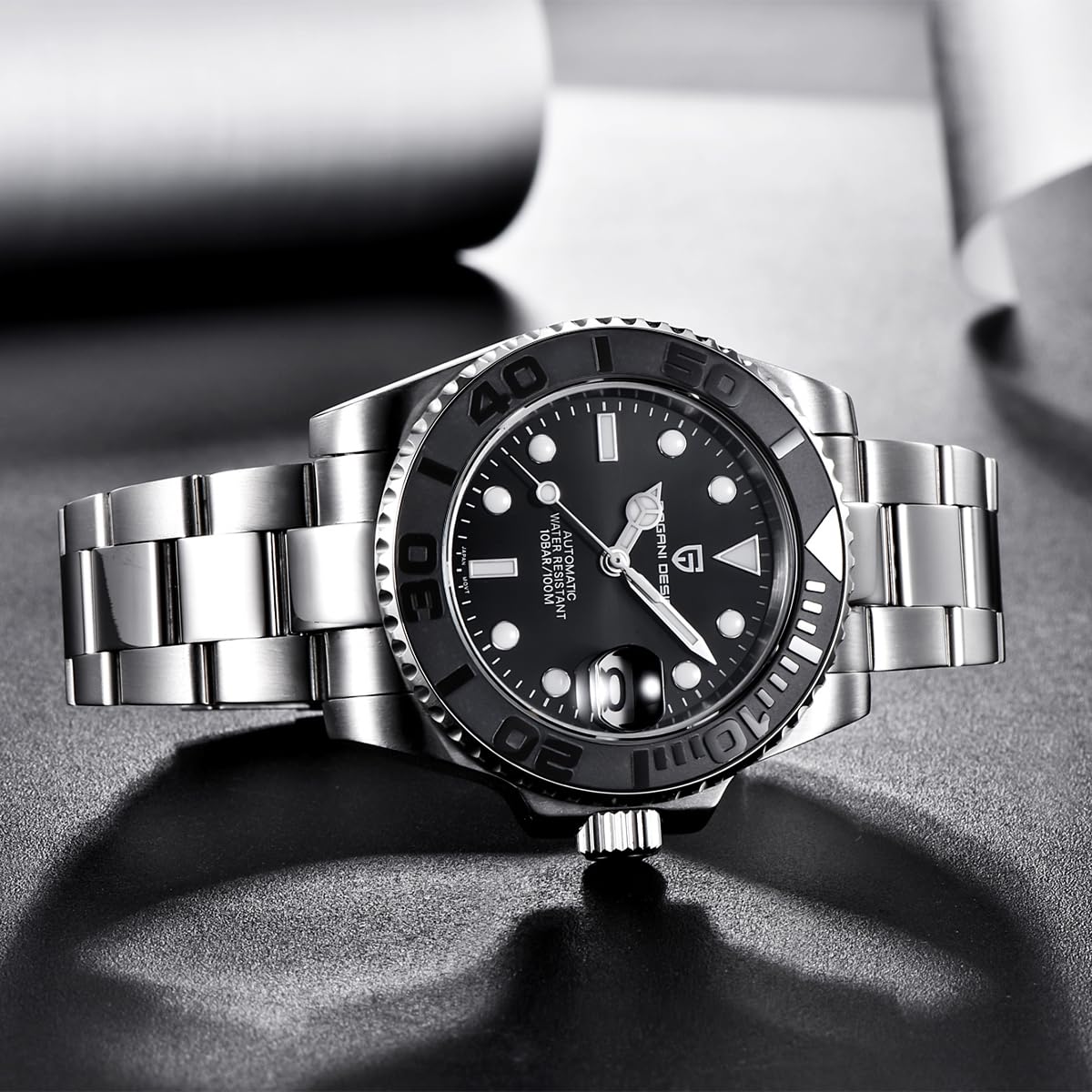 Pagani Design 1651 Reloj Automático para Hombre NH35 Mecánico Acero Inoxidable Cristal de Zafiro Bisel Giratorio 100 m Impermeable Luminoso Reloj para Hombre de Negocios