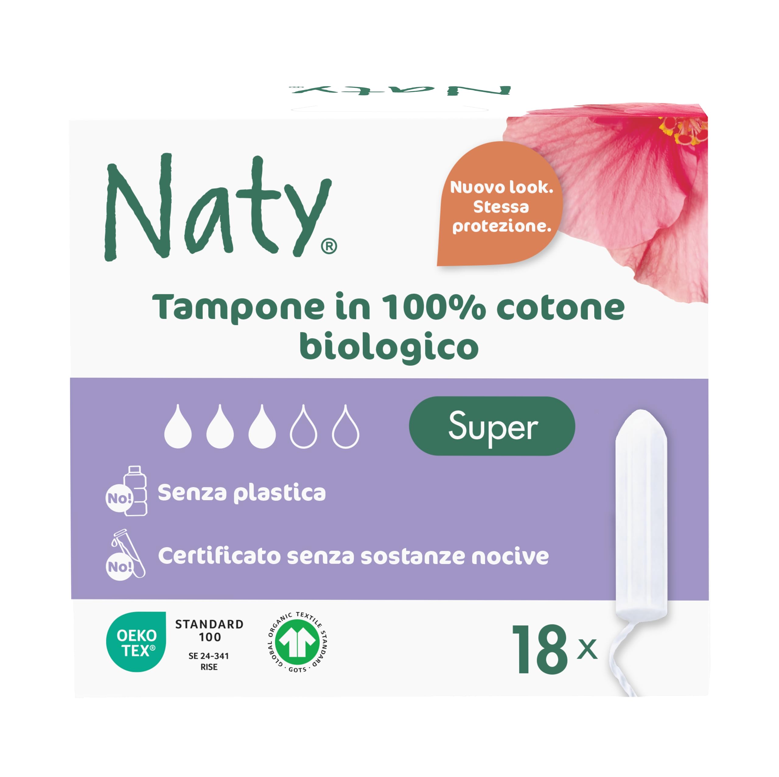 Eco By Naty, Assorbenti Interni digitale, Super, 18 assorbenti interni. Realizzati con fibre vegetali e vegani. 0% di plastica.