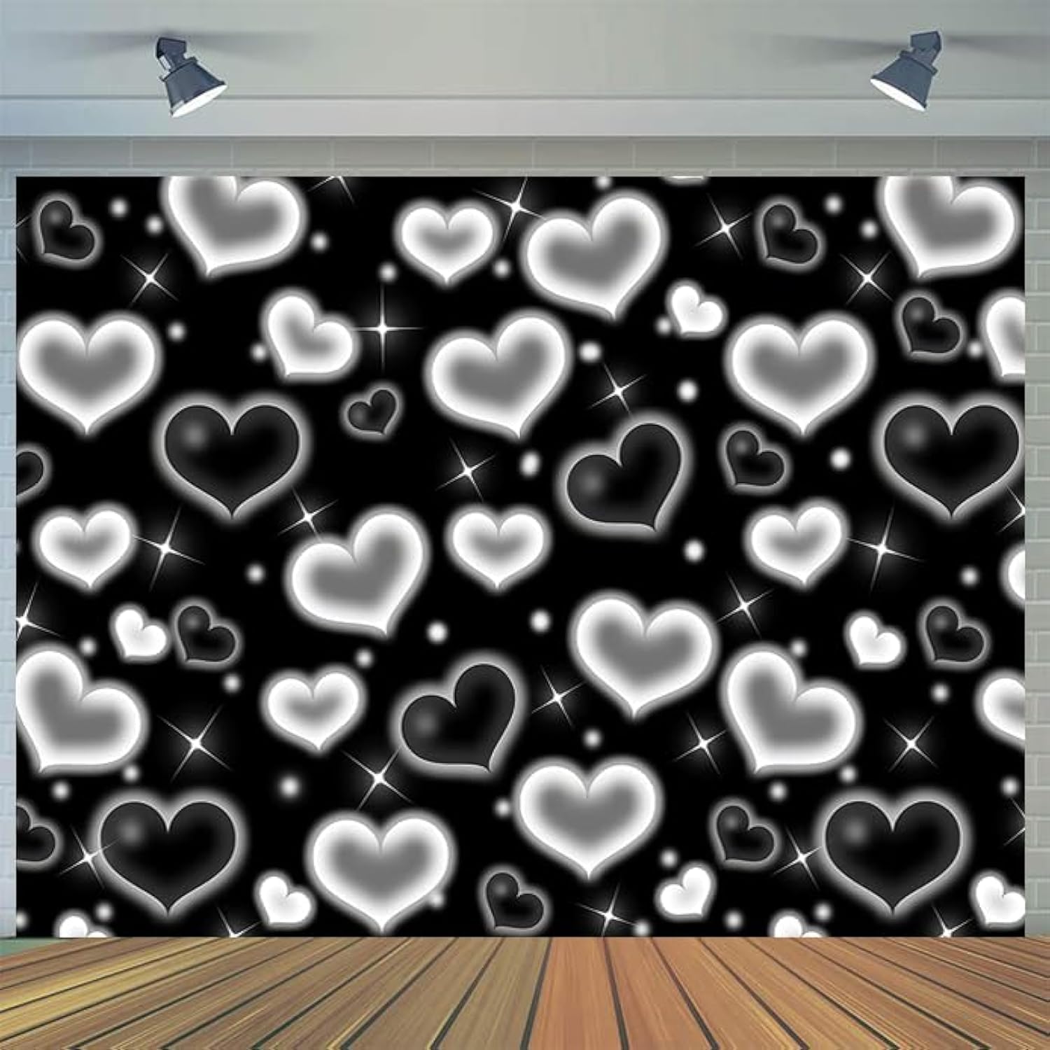 CYLYH 8x6FT Black Heart Photo Backdrop 90s Backdrops for Photoshoot Valentine's Day Backdrop Women Men Happy Birthday Photography Background Banner