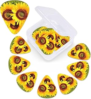 Heart shaped sunflower print Guitar Picks 12 Pack Personalized Guitar Picks with Storage Box Guitar Accessories for Ukulele Electric Acoustic Guitars Bass