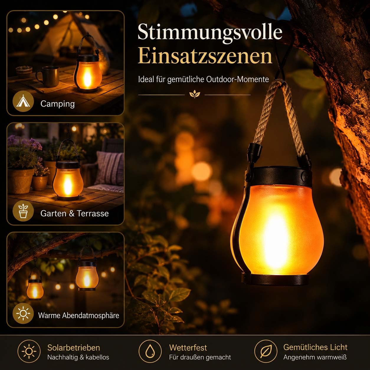 Klynero Solar-Laterne mit Flammeneffekt, USB Wiederaufladbare Außenleuchte (Transparent *2)