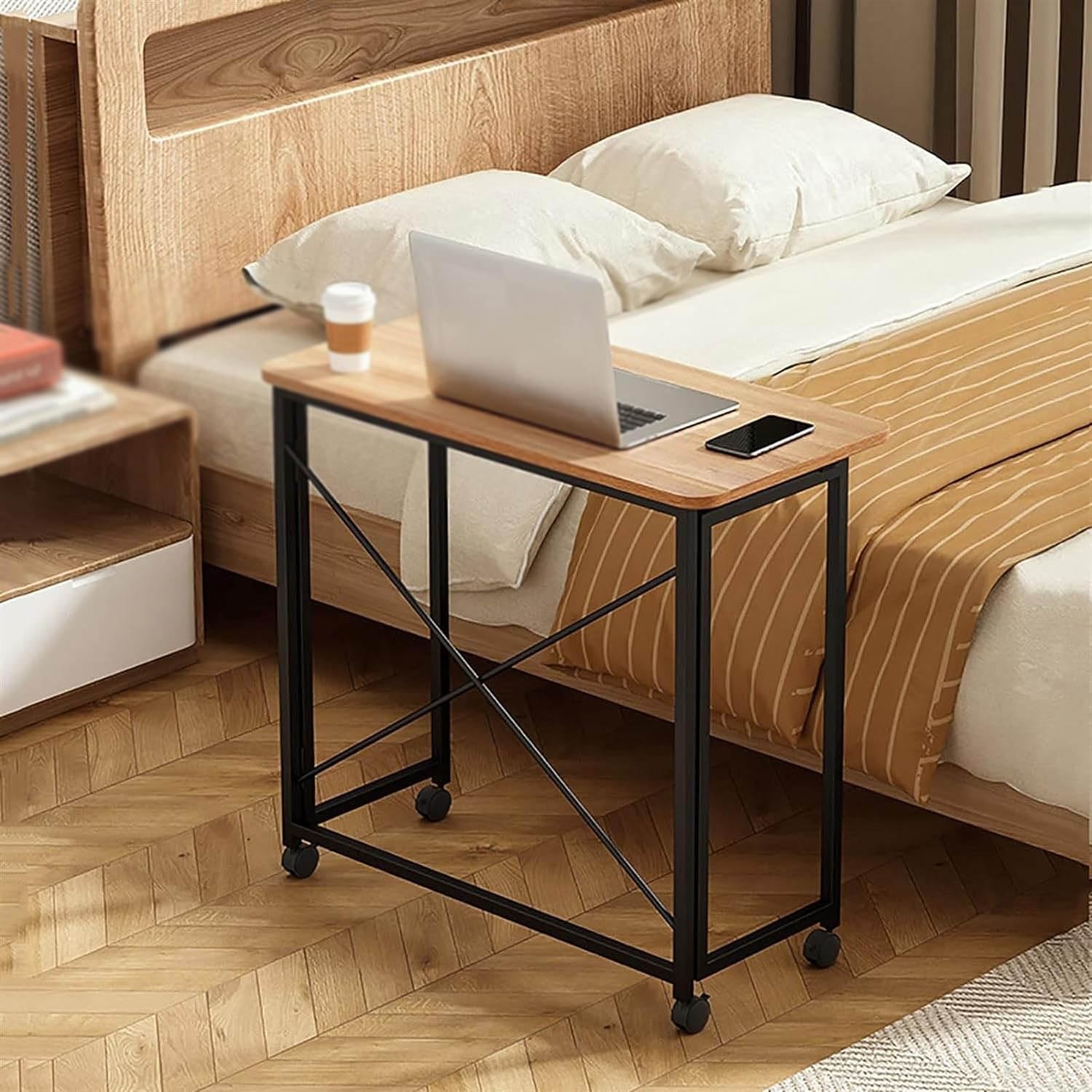 Przenośne biurko na kółkach, składany stojak na laptopa, mobilny stolik nocny na kółkach, oszczędność miejsca, wózek na laptopa o przekątnej 31 cali, na sofę i do użytku domowego biura.
