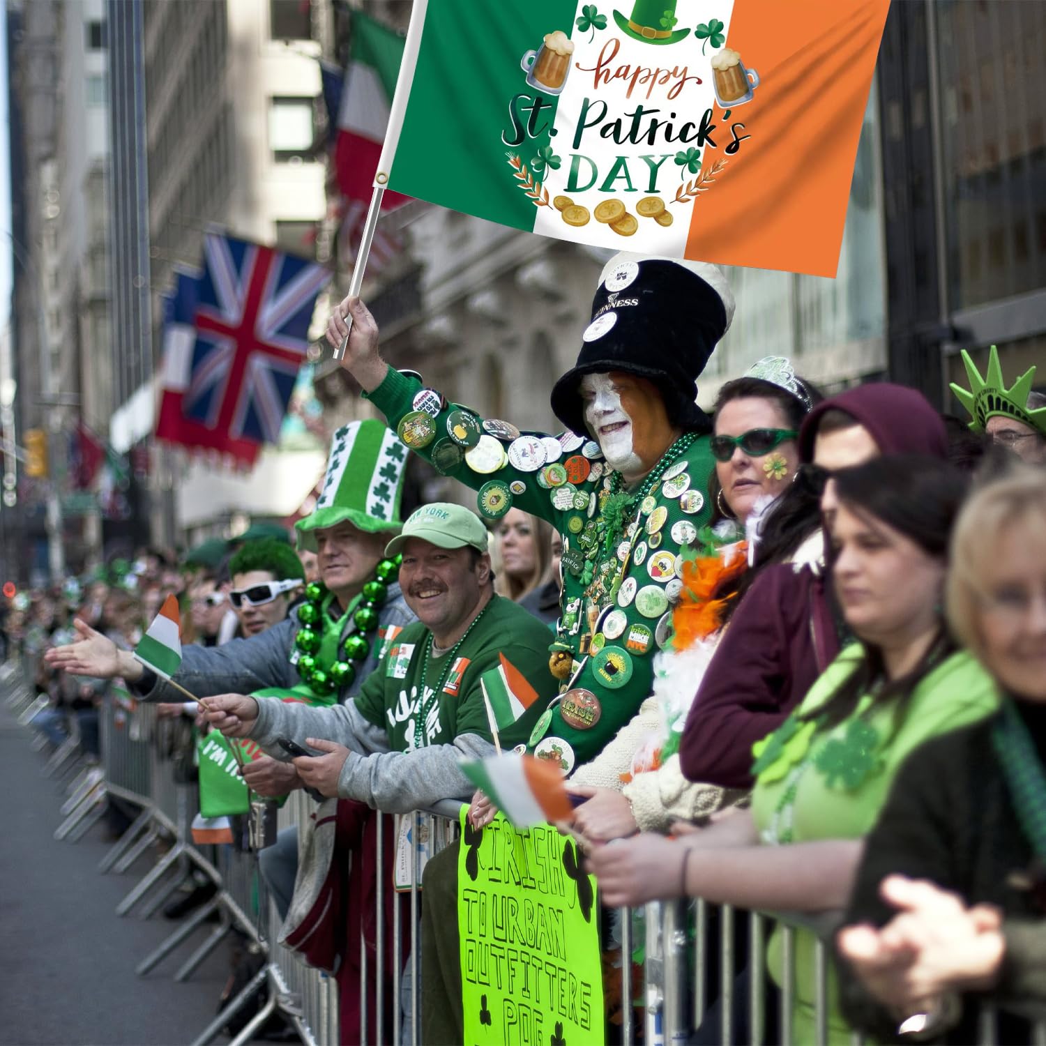 Happy St Patrick's Day Irish Flag, 3x5 Feet Vibrant Colors Ireland Flag Banner Print with Coins Shamrock, 2 Brass Eyelets - Image 2