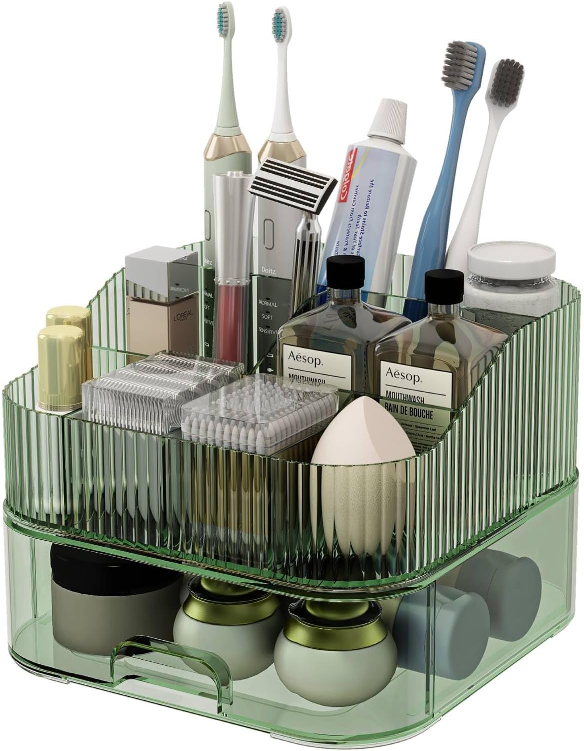 Vanity Organization Makeup Storage Drawer Toothbrush Toothpaste Holder Green