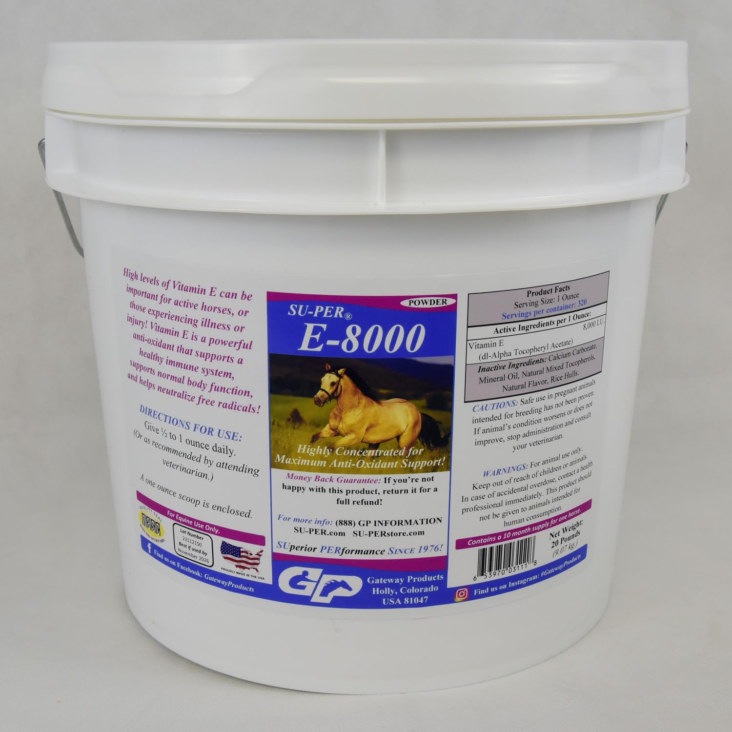 SU-PER E 8000 Horse Antioxidant Supplement - Concentrated Vitamin E Supplement for Performance Horses - 20 Pounds