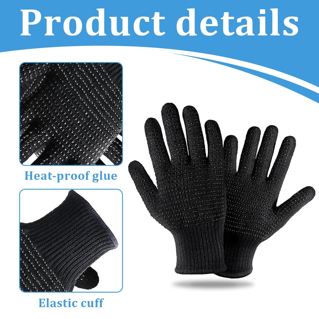 SGERUFZ 2 Pièces Gants Anti Chaleur, Gants de Protection Thermique pour Fer à Lisser et Boucleur (Noir)