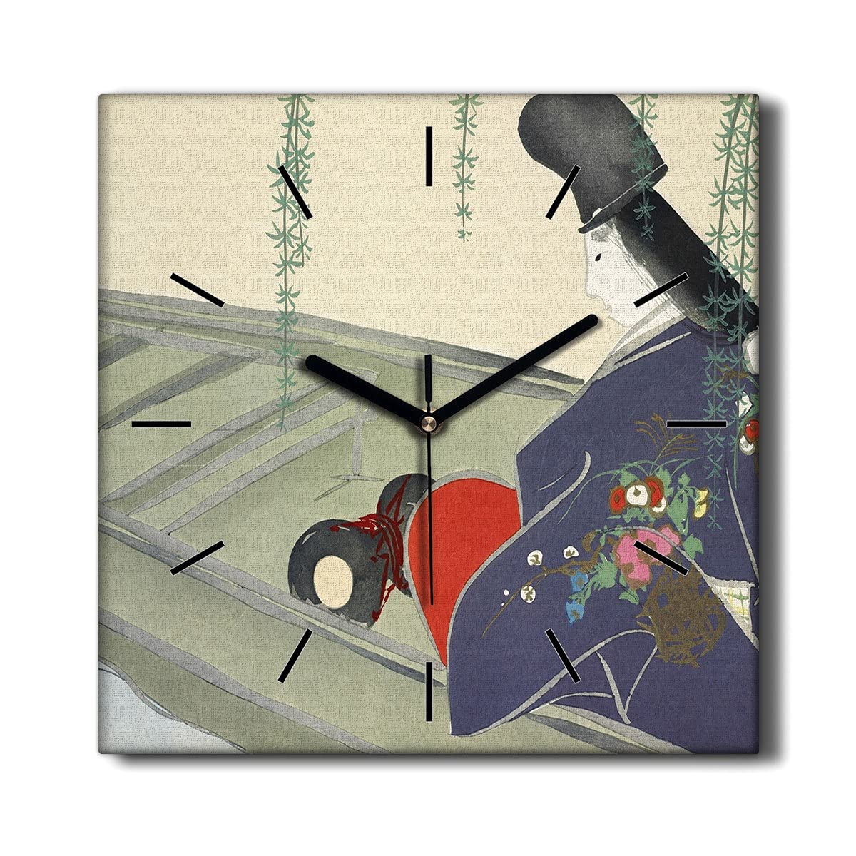 Horloge Murale Toile Décoration Murale Salon Sans Tic-Tac 30x30cm Kimono