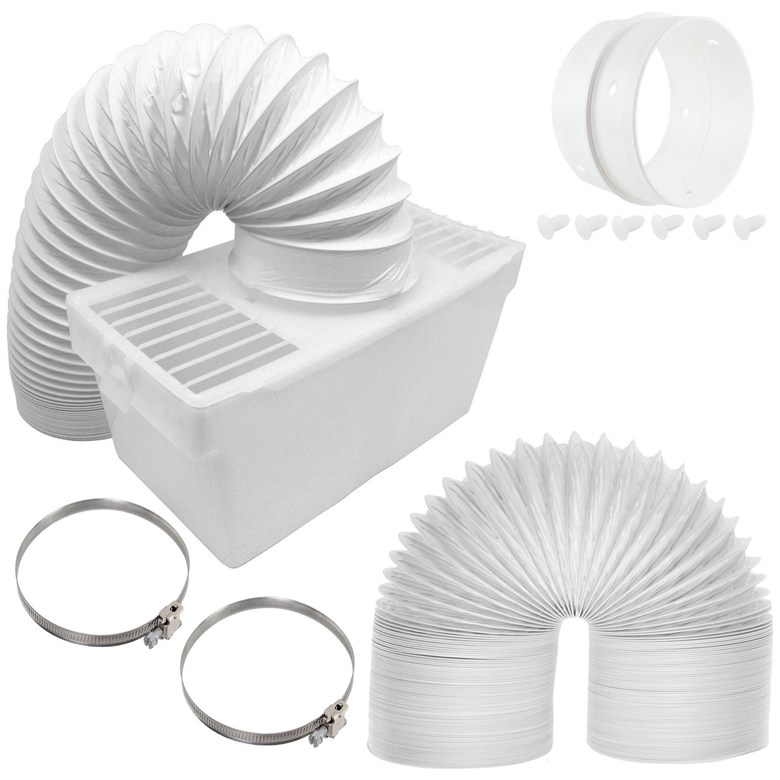 SPARES2GO Universelle Kondensator-Entlüftungsbox für Wäschetrockner + extra Langer 6 m Entlüftungsschlauch (100 mm)
