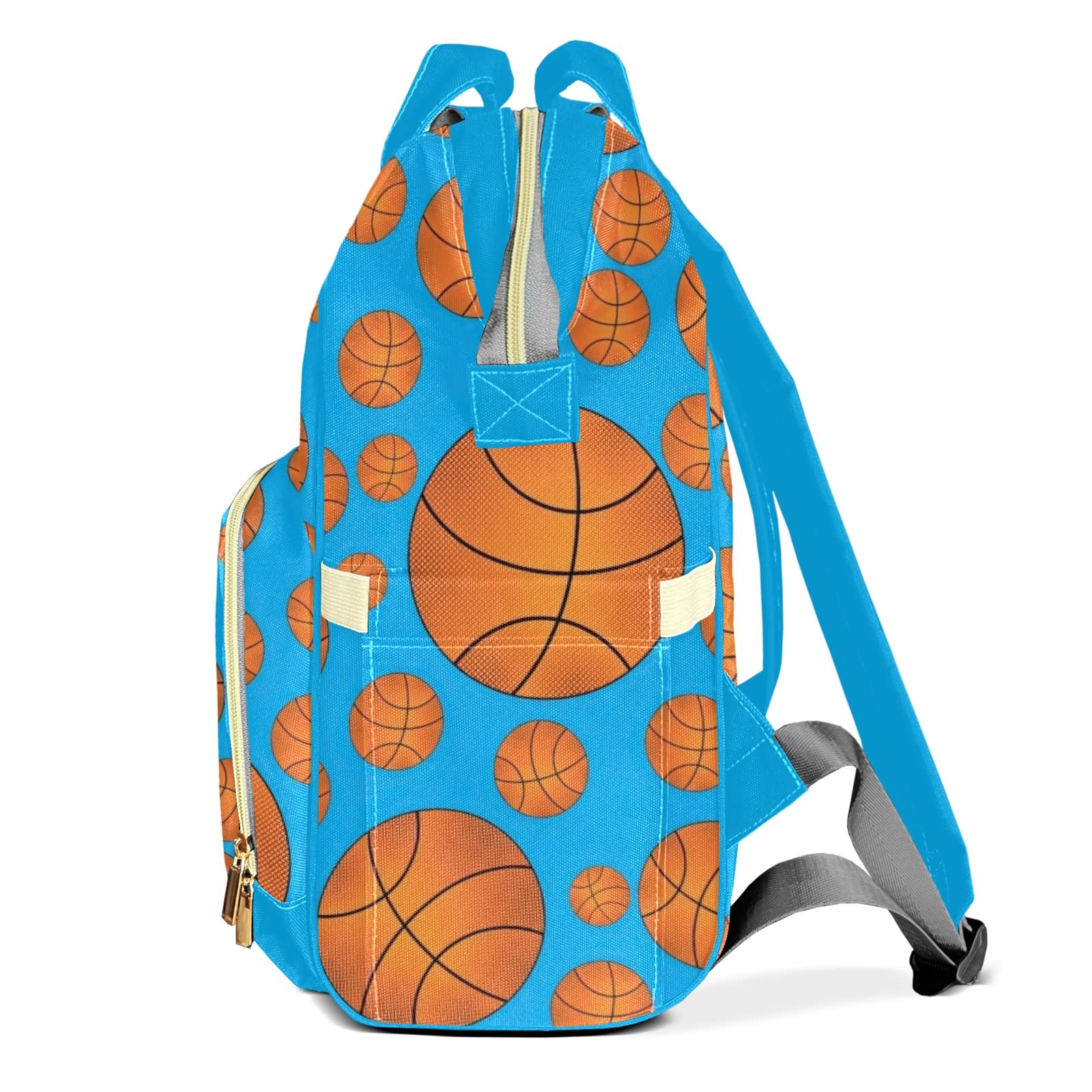 Sky Blue Basketballs Diaper Backpack with Name Custom Backpack Mommy Nappy Baby Bag Waterproof Casual Travel Daypack Tote Bag for Mom Dad