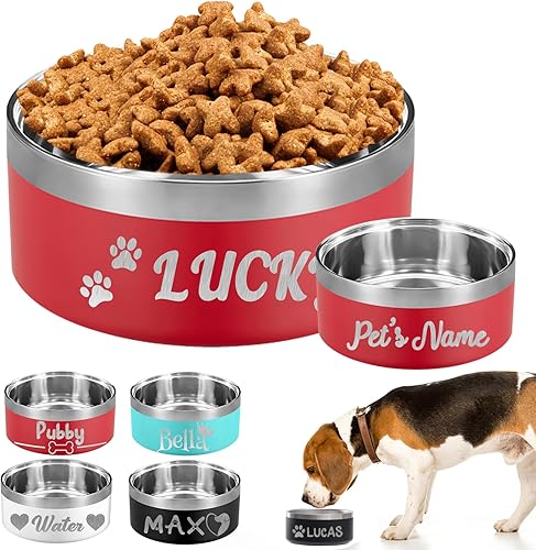 Miniatura 8 de Tazón personalizado para perro, cuencos personalizados para perros con nombre, platos de acero inoxidable grabados con láser, para perros grandes y