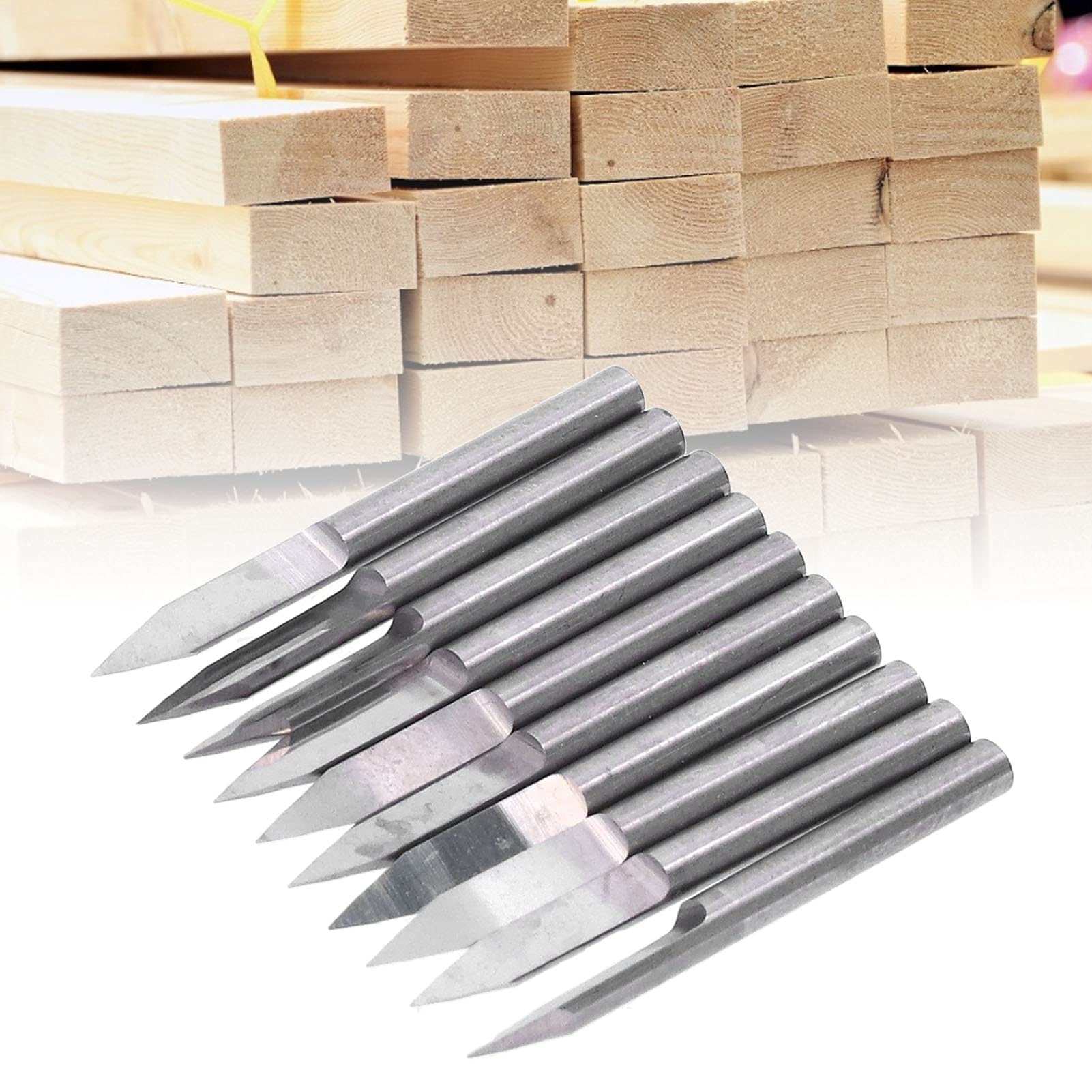 10 pezzi di punte per incisione in acciaio al tungsteno per router CNC, punte a V, alta durezza e resistenza all’usura, punta a V per legno, plastica e fibra di vetro, gambo da (0,2 mm)