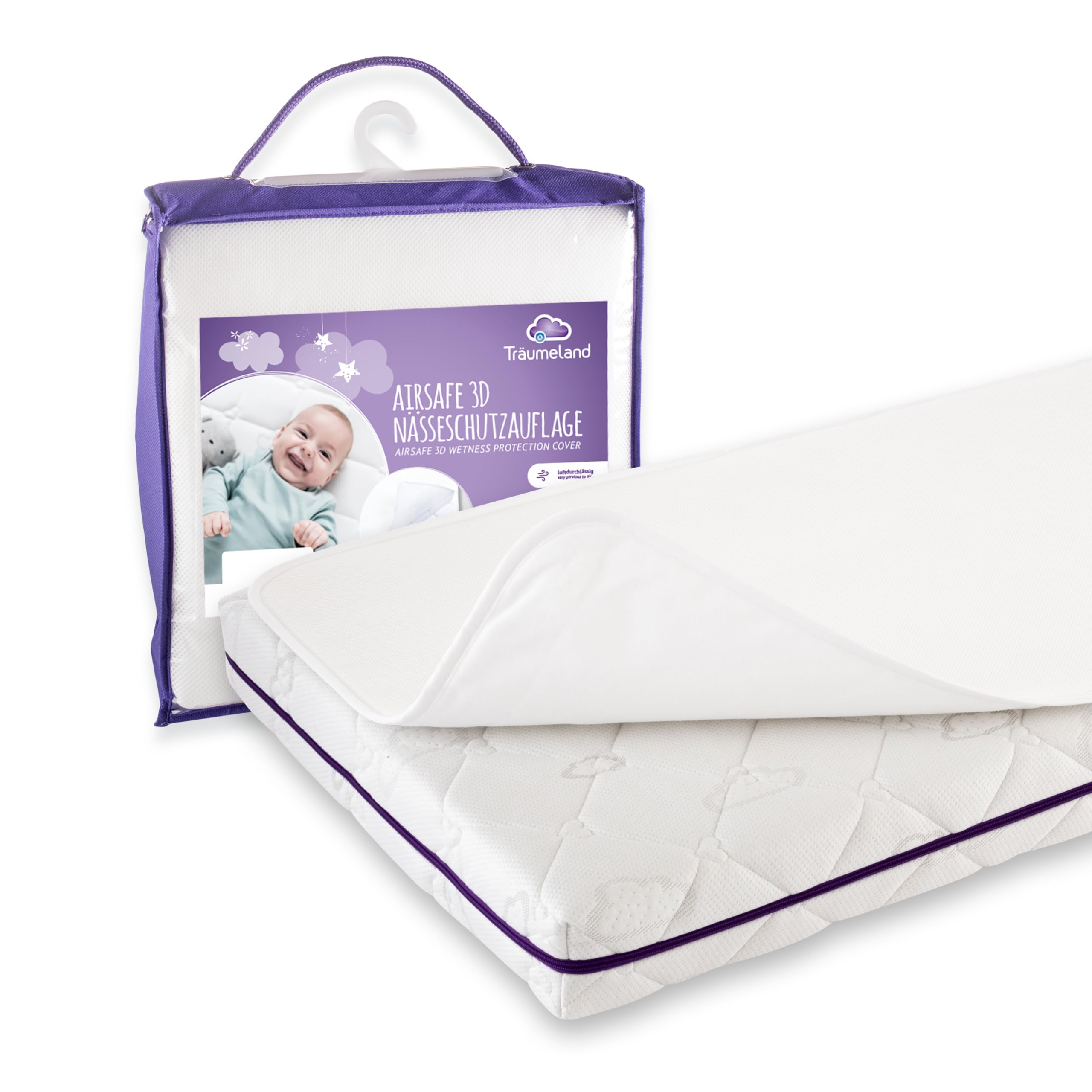 Matratzenschoner 140x200cm, AIRSAFE 3D-Nässeschutzauflage | wasserdichter, atmungsaktiver Matratzenbezug und Matratzenauflage, verlässlicher Auslaufschutz für Babys & Kinder | Träumeland