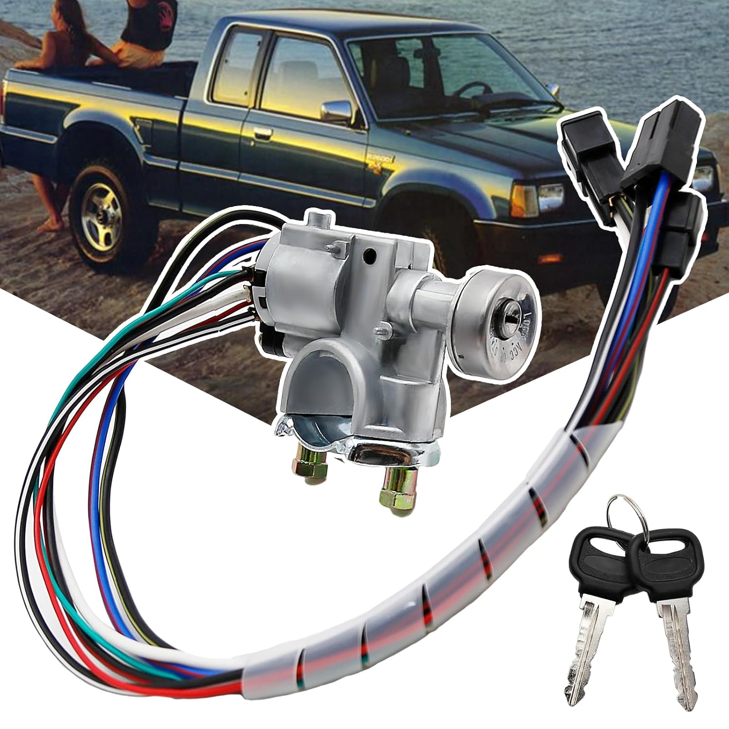 EATAKWARD Ignition Starter Switch, Ignition Switch Lock Cylinder with Wire & Keys, Replacement for 1986-1993 Mazda Pickup Ignition B2000 B2200 B2600 OE：UB3976290 US681 UB39-76-290