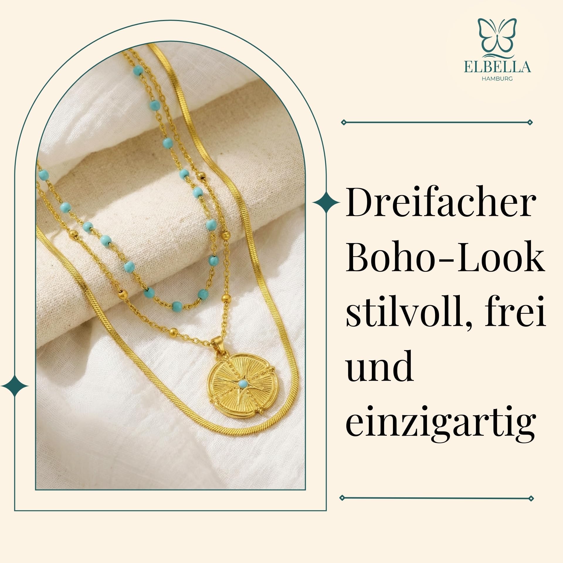 Halskette Damen Layering Schlangenkette Gold & Silber aus Edelstahl – 3-Reihig Wasserfest & Verstellbar (Ein Verschluss) – Schmuck Geschenk für Frauen – Freigeist-Kollektion