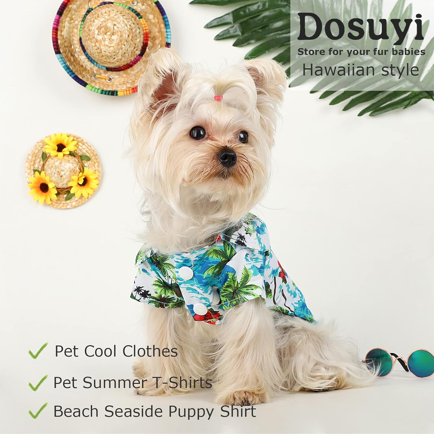 Camisa hawaiana para perro, ropa de verano para perro, camisetas