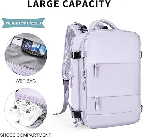 Miniatura 4 de coowoz Mochila de viaje grande para mujeres y hombres,Mochila de transporte,Mochila de senderismo impermeable para deportes al aire libre, Púrpura,