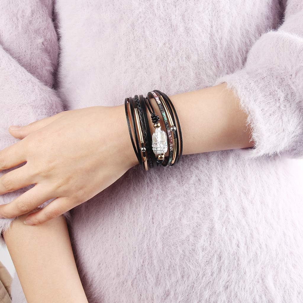 GelConnie Leather Cuff Bracelet Baroque Pearl Wrap Bracelet Gorgeous Gold Tube Bangle Boho Bracelet Bohemian Wristband Jewelry Gift for Women Wife - Image 2