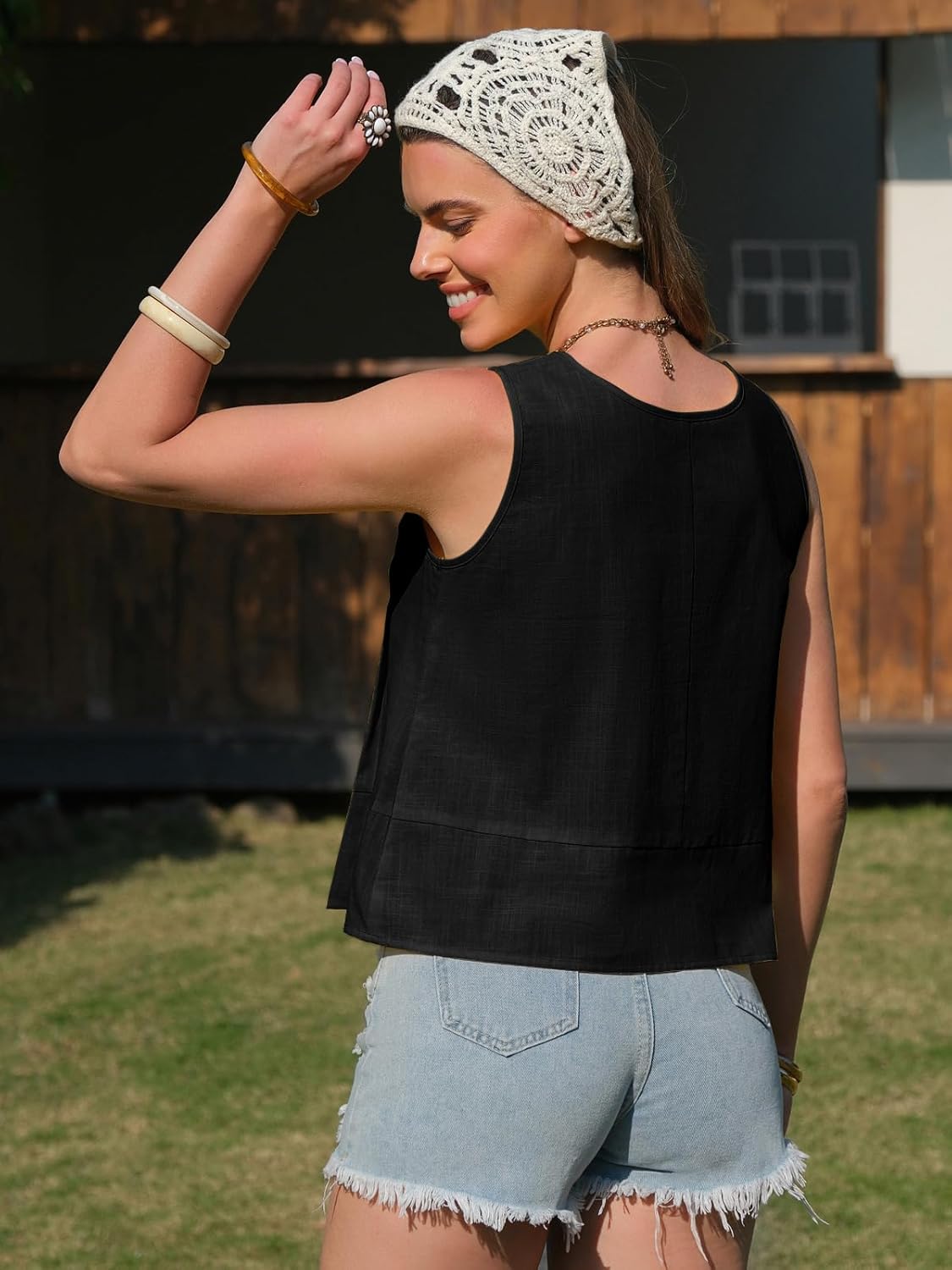 EXLURA Women's Cotton Linen Pleated Peplum Tank Tops Sleeveless Round Neck Babydoll Blouse Casual Summer Flowy Shirts 2026 - Image 5