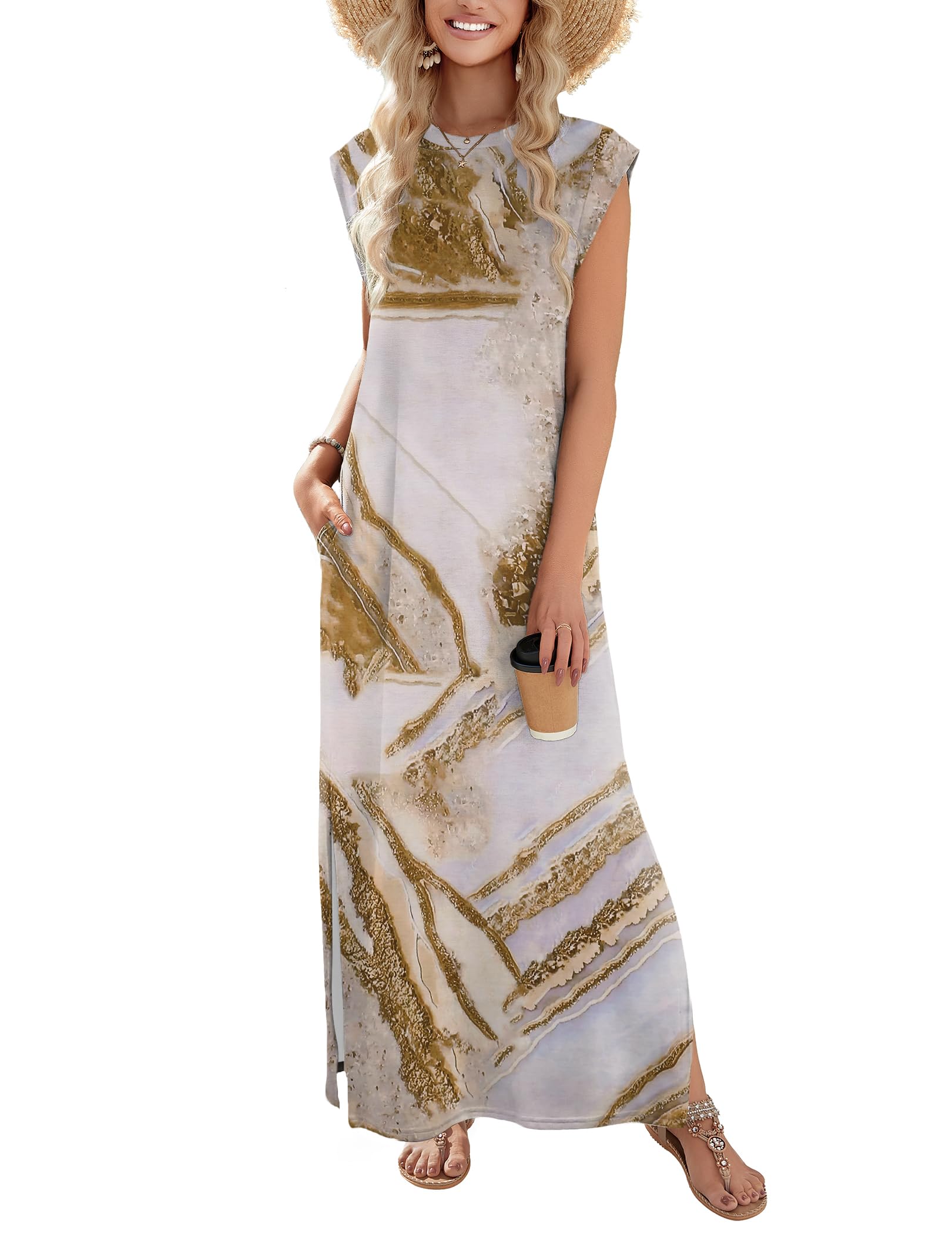 Zeagoo Summer Dresses for Women 2026 Black Long Maxi Sundresses Loose Split Wrinkle-Free Beach Travel Vacation Clothes