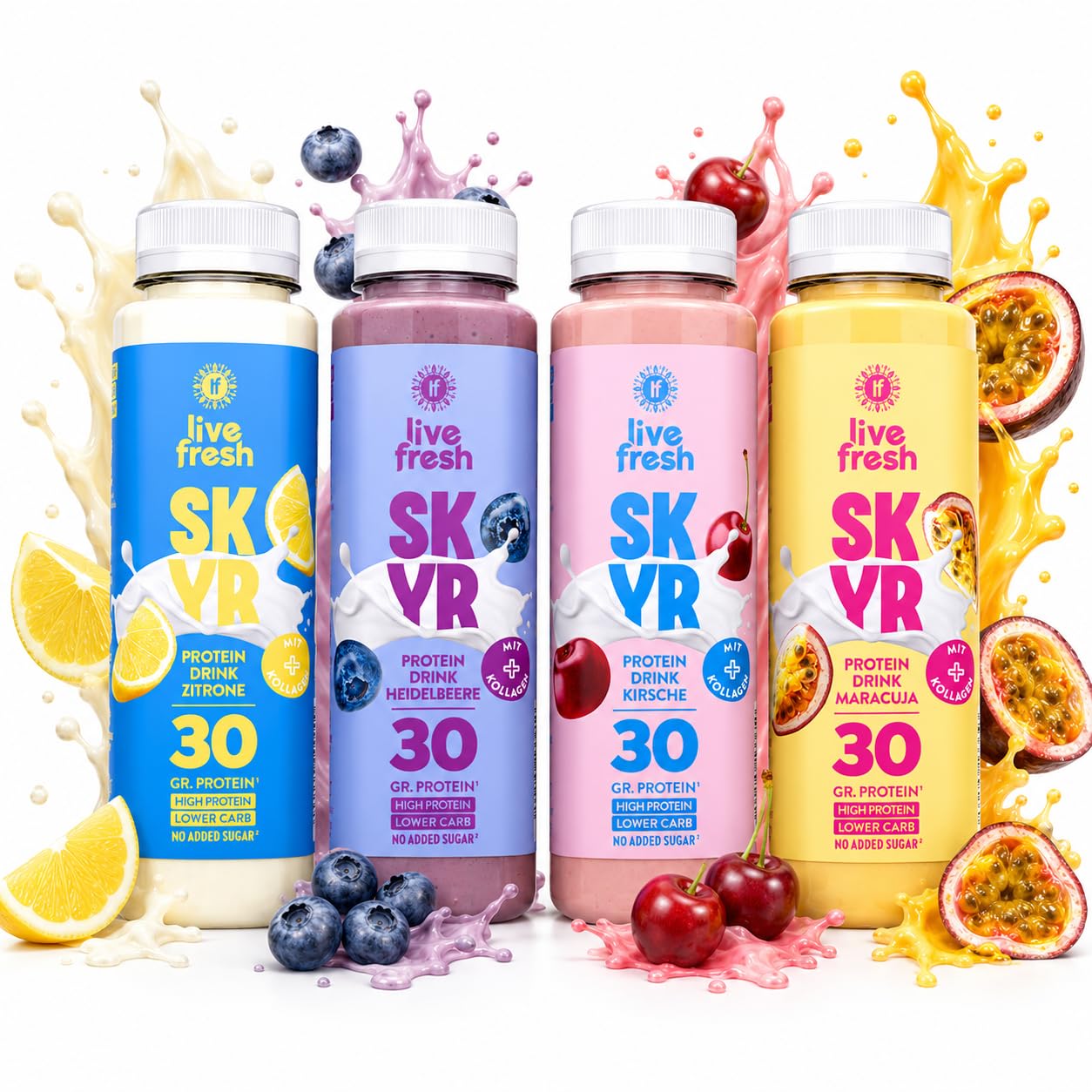 LiveFresh Skyr Drink Probierpaket 30g Protein Kollagen Kalorienarm Ohne Zuckerzusatz 24x250ml