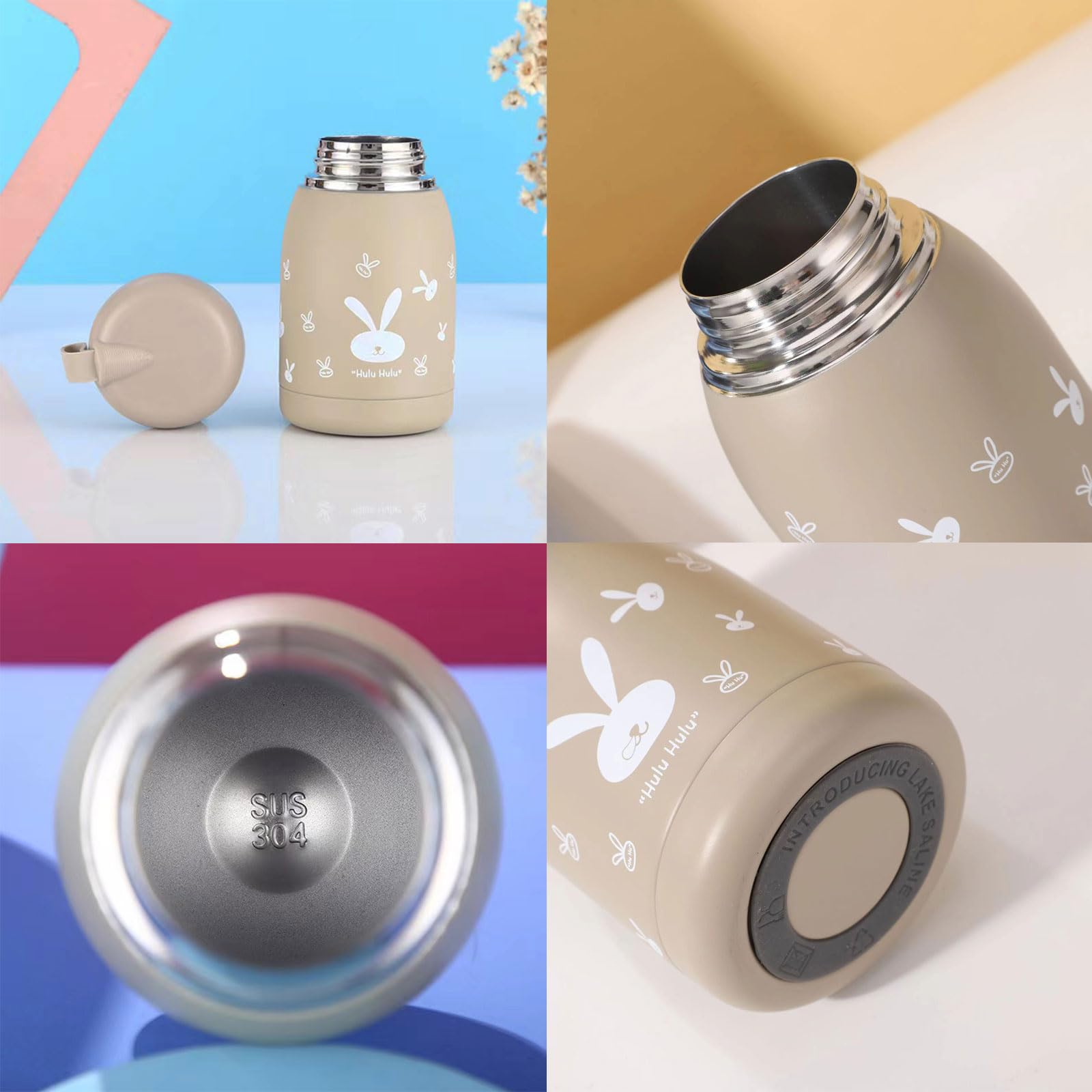 Mini Insulated Bottle Reusable Coffee Cups Cute Rabbit Water Bottle Flask for Hot Or Cold Drinks Small Size Travel Mug with Handle Stainless Steel Double Walled Insulated Tumbler - Image 4