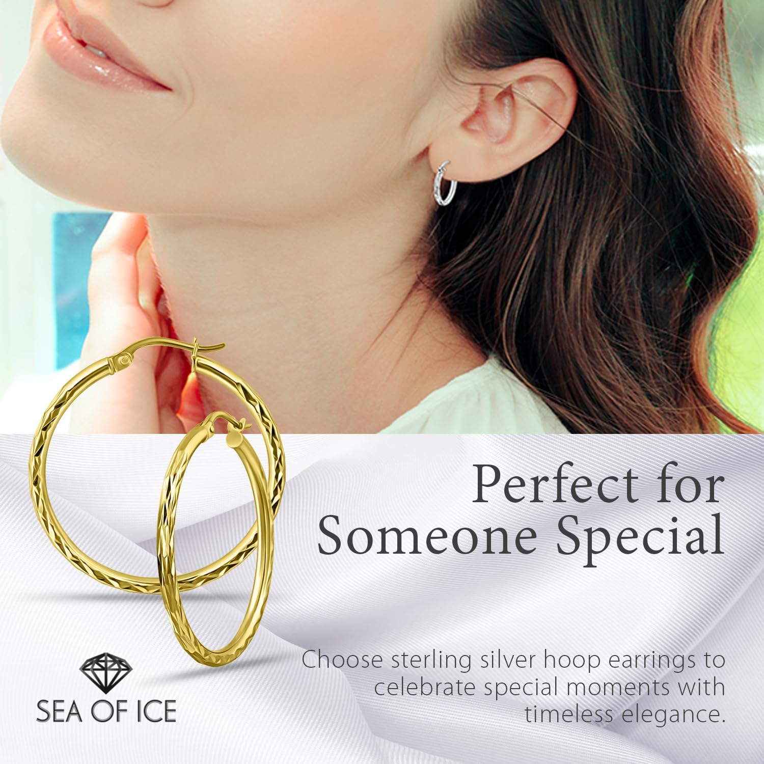 Sterling Silver 2mm Width Diamond-Cut Round Hoop Earrings, 15mm-60mm