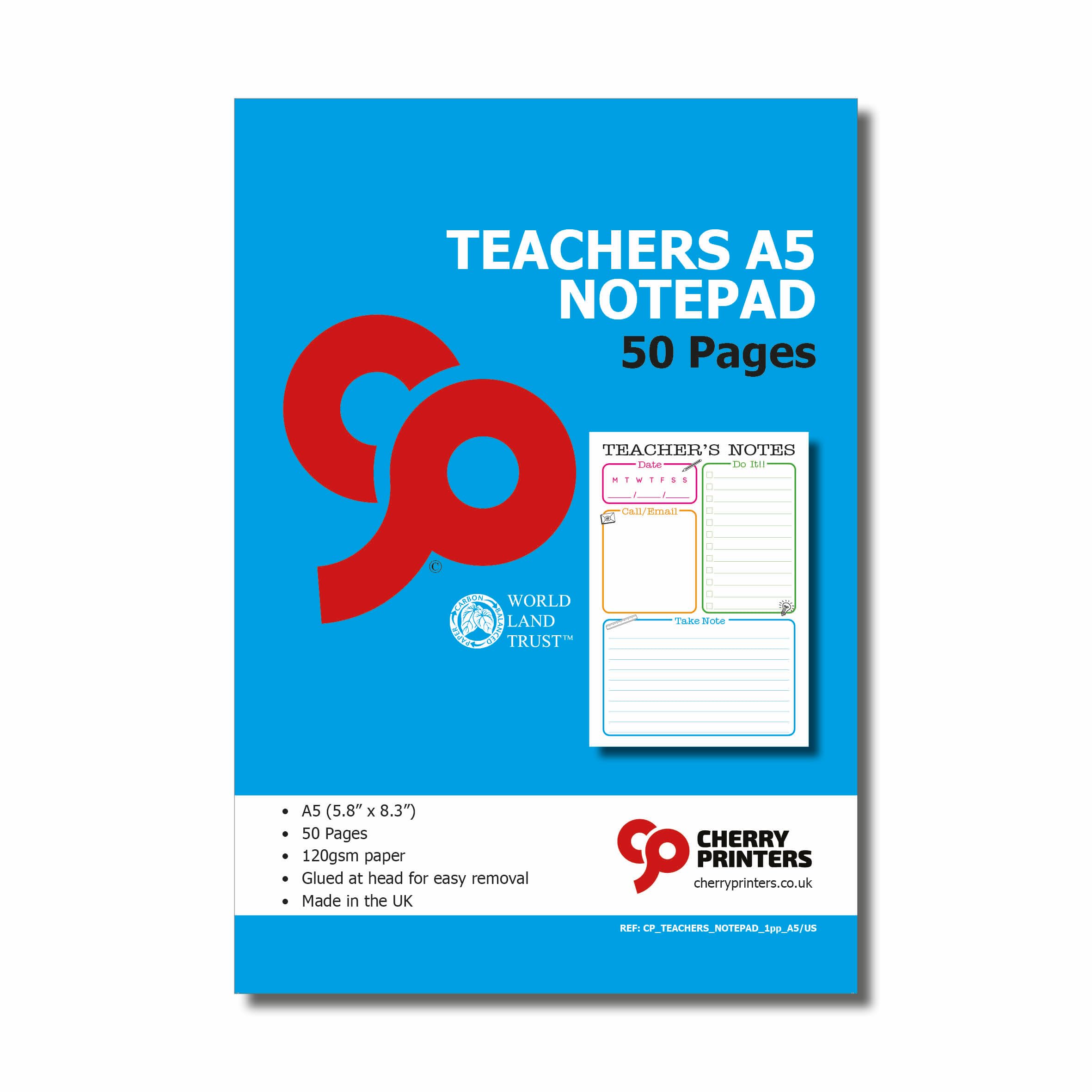 Bloc-notes A5 Cherry Teachers de 50 pages en papier 120 g/m²