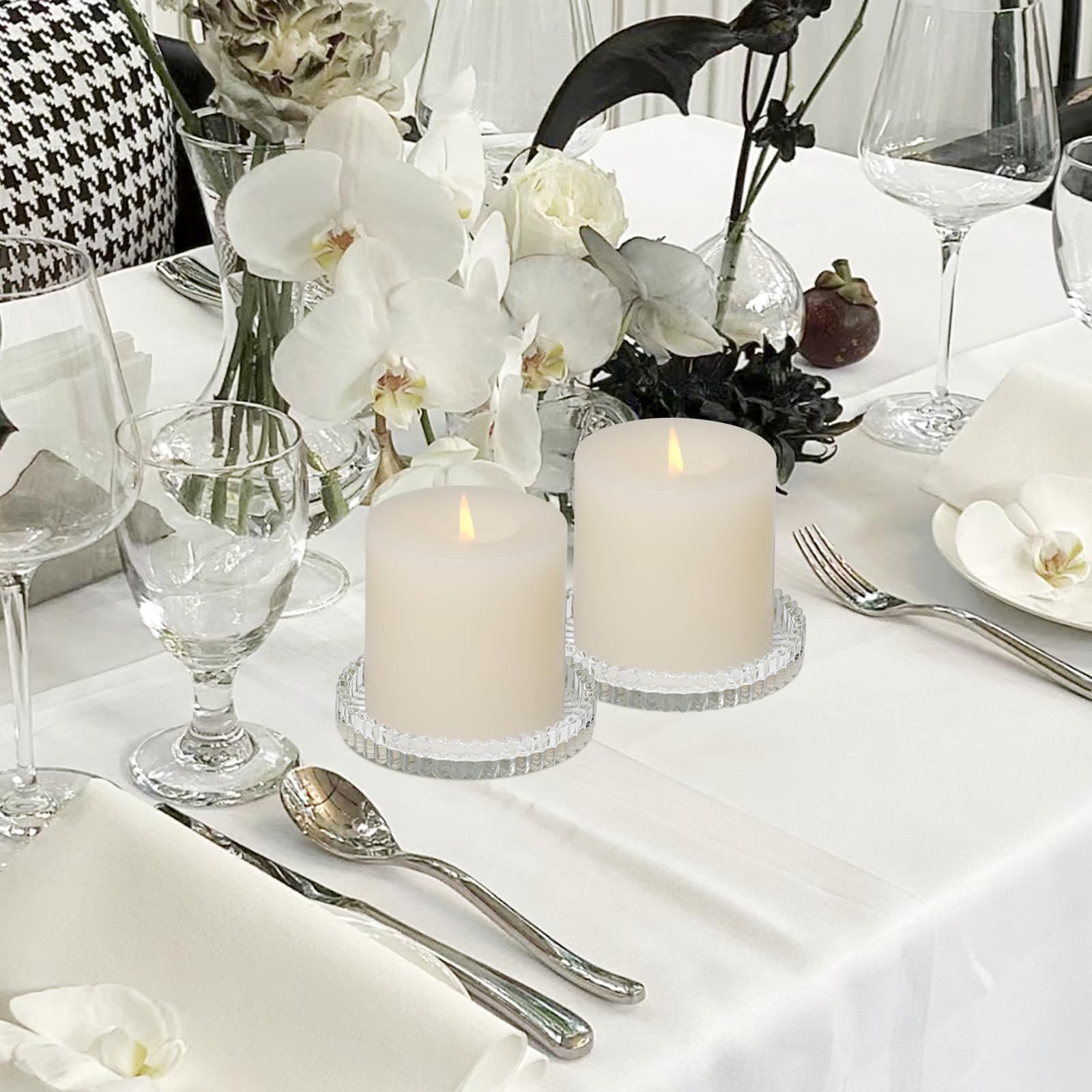 HofferRuffer Platos portavelas para velas de pilar, 6 unidades, transparentes