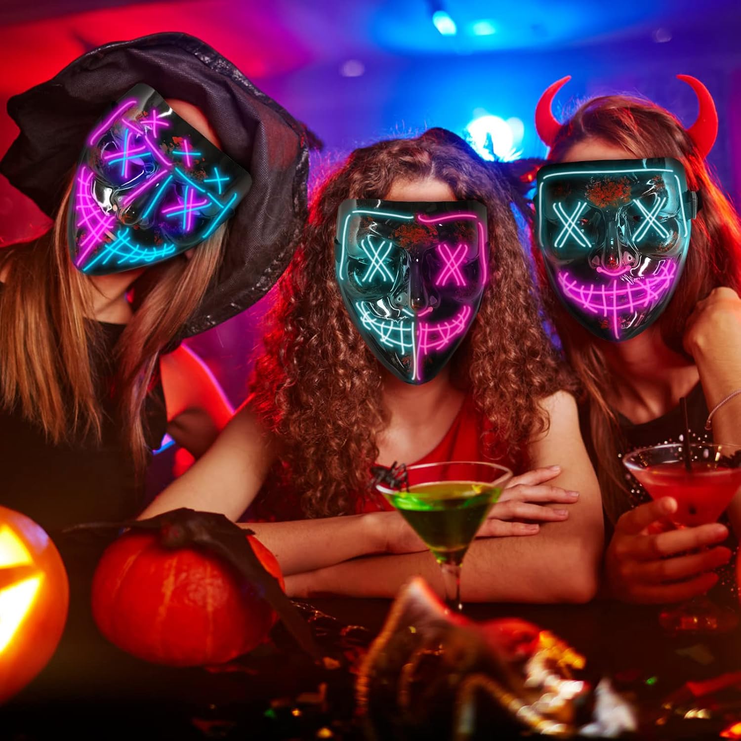 Miniatura 5 de Tmacoski Máscara de Halloween EL fría con luz que brilla y aterradora máscara de Purga de Halloween para mujeres, hombres y niños