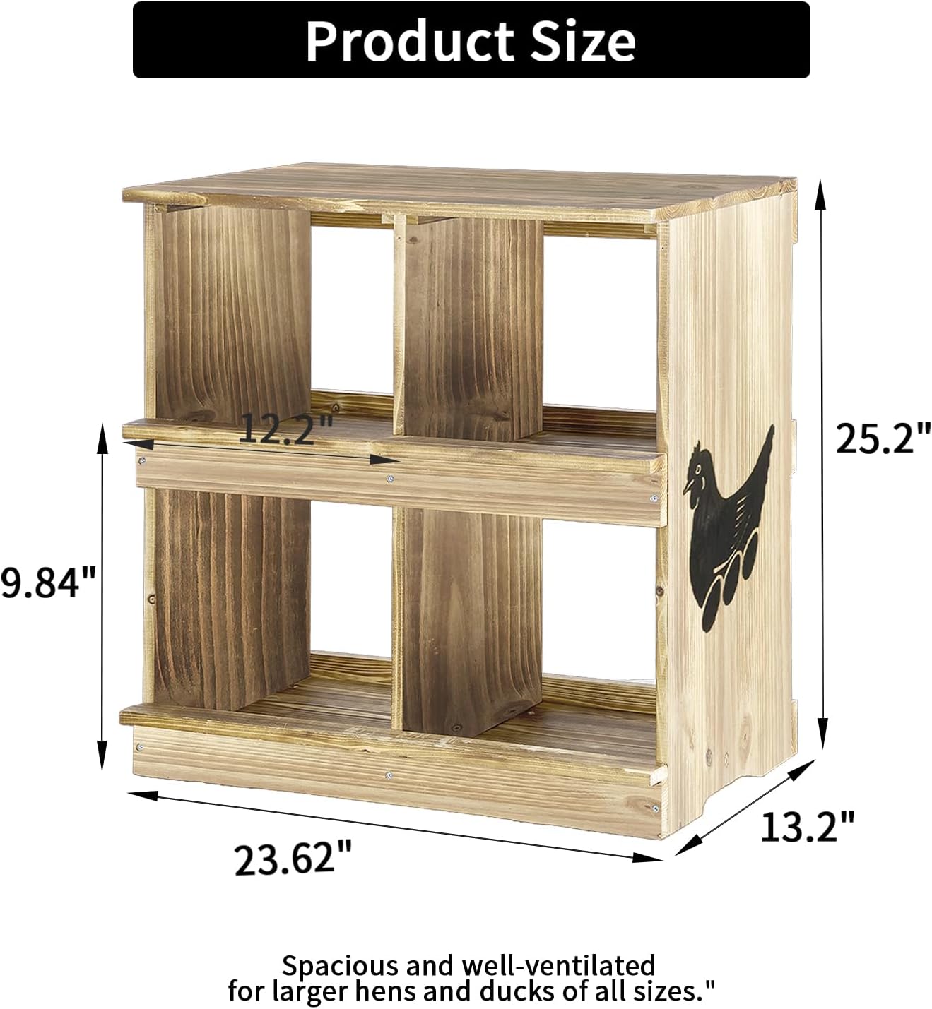 Nesting Boxes for Chickens - Wooden Chicken Nesting Box for Chicken Coop Accessories, Sturdy 4-Compartment Wall Mount Egg Laying Box for Hens, Chickens, and Ducks(Lightly Charred)
