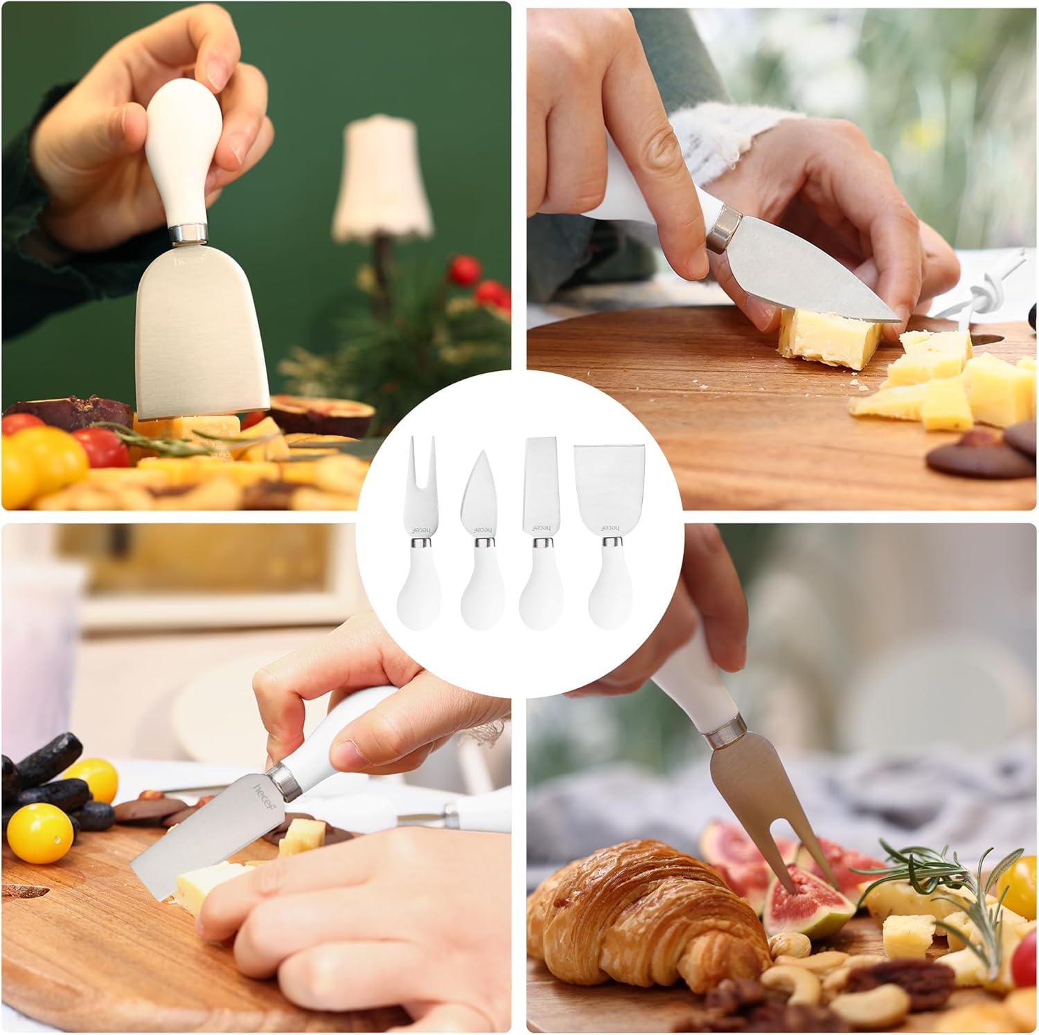 hecef 7pcs Cheese Board Set, Charcuterie Boards Set with Knives & Ceramic Bowls, Heart-shape Serving Board Set for Birthdays, Weddings, Housewarming (White) - Image 9