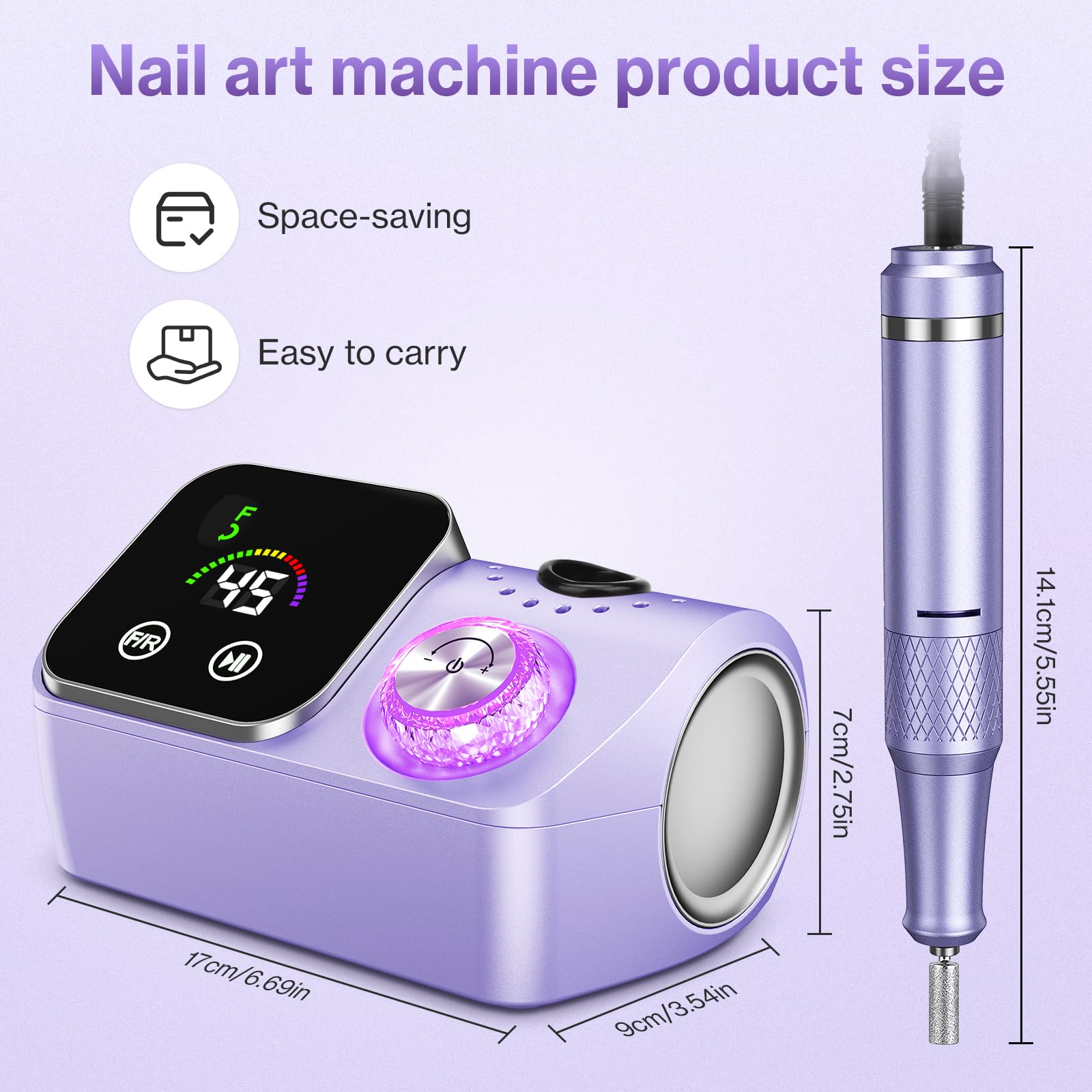 Ponceuse pour Ongles Professionnelle 45000 RPM 36 W, Ponceuse Ongles Portable avec Écran LCD & Support et 11 Embouts,Lime à Ongle Electrique Silencieux, Conçu pour Les Salons (violet)