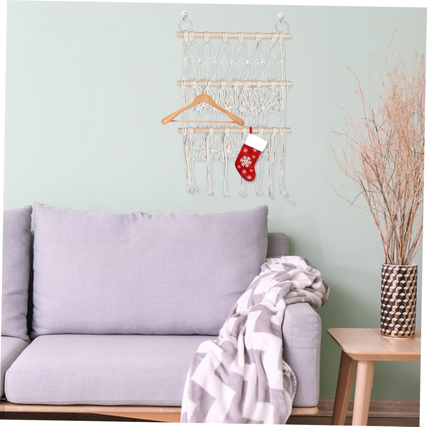 ABOOFAN Sturdy Wooden Rods Plush Toy Storage Net Wall Hanging Organizer for Books Decorative Mesh Bag