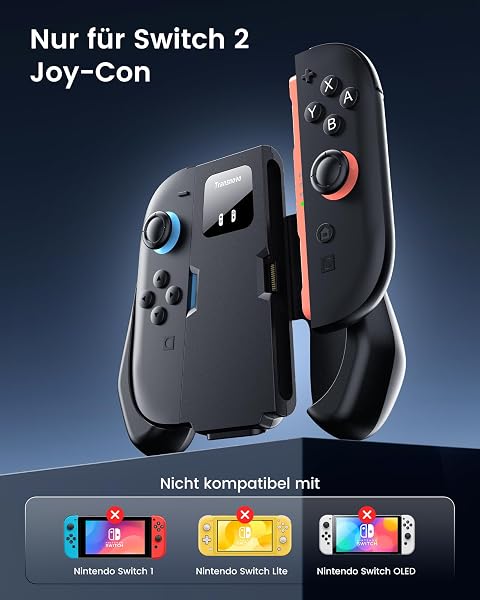 TRANSNOVO Joy Con 2 Aufladehalterung Kompatibel mit Nintendo Switch 2 Controller (2025), Magnetischer Ladegriff mit Kabel, LED-Anzeige, Rutschfestem Ergonomie-Grip & Verstärkter Rückseite – Schwarz - 3
