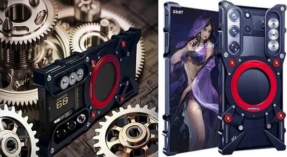 Metal Case for Nubia Redmagic 10 Pro, Cover for Red Magic 10 Pro+ Cellphone, Border Mobile Phone Shell, Mechanical Monster, Bracket -Black