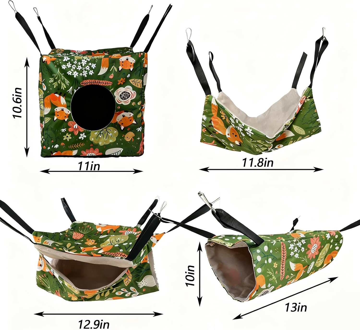 kathson 4 PCS Ferret Hammock Set,Washable Guinea Pig Hideout Bed,Soft Hamster Toys Hanging Tunnel Mats, Small Pets Cage Accessories for Rat, Sugar Glider, Squirrel(Green)