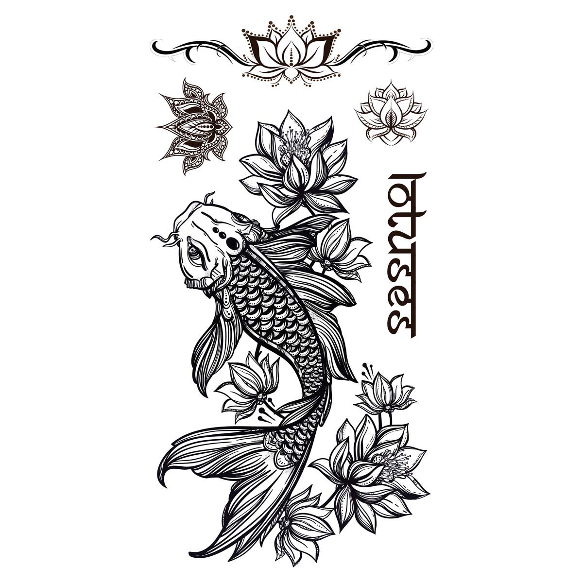 Amazon.com : Supperb® Temporary Tattoos - Fish & Lotus (Set of 2) : Beauty  & Personal Care