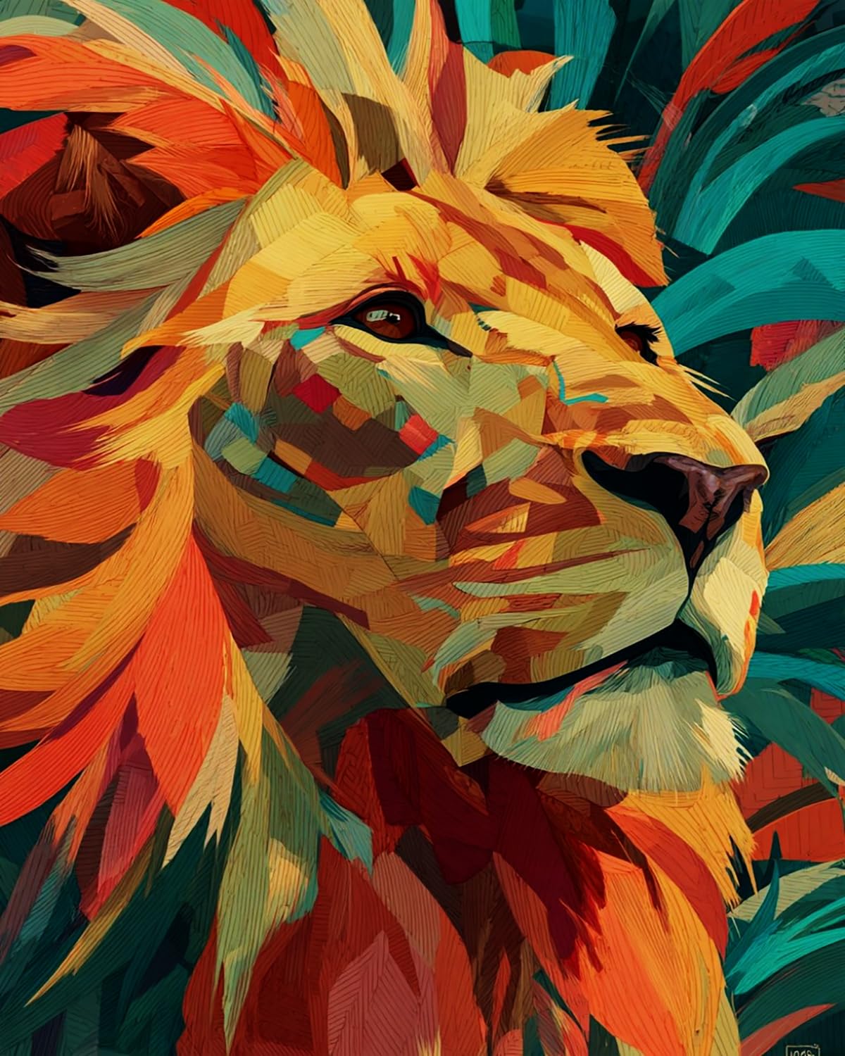 LIUBAISHI Paint by Numbers for Adults, Colourful Feathered Lion, 40x50 cm Acrylic Canvas Kit with 3 Brushes