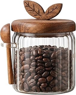 Glass Coffee Canister with Wooden Lid & Spoon, Airtight Food Storage Jar for Coffee, Sugar, Salt, Tea & Snacks (17floz)