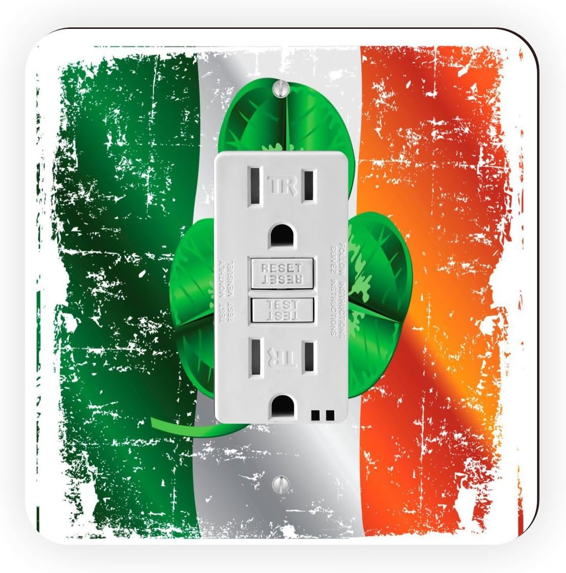 Irish Flag with Shamrock -Light Switch Plate Cover - Double GFI Double Rocker - Two Gang Switch Plate Cover Switch Plate Cover